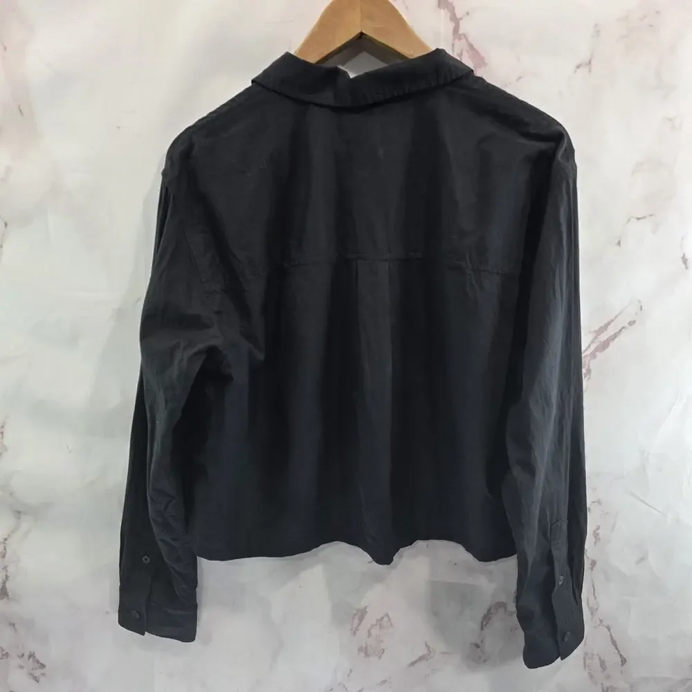 Everlane Shirt Womens Black Button Up The Silky Cotton Way Short Crop NEW